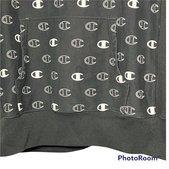 CHAMPION Reverse Weave Hooded SweatShirt Front Pocket All-Over Print Size L - Picture 4 of 9